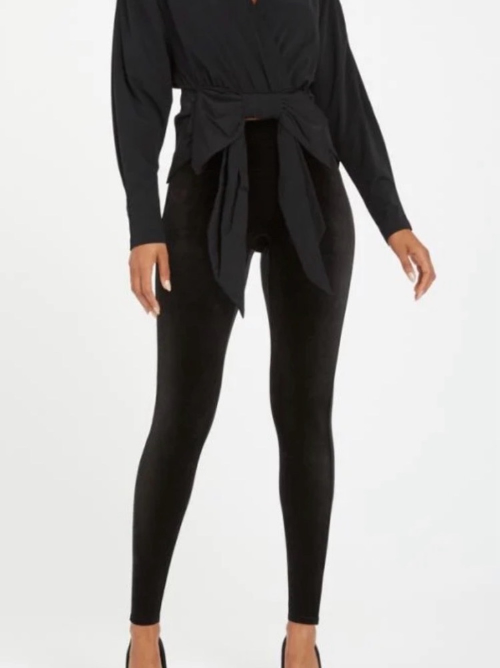 SPANX-NWT-Women’s Black High-Waist Velvet Leggings-Size Large
